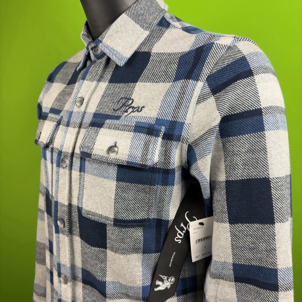 PRPS Flannel Button Down Shirt Mens S Blue Buffalo Plaid Japanese Denim LS NWT